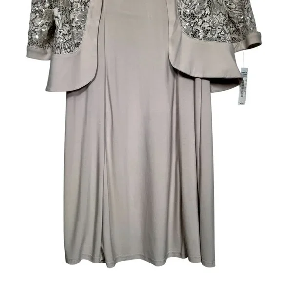 R&M Richards Womens 2 Piece Ruffled Lace Jacket & Dress Champagne Size 6P - Picture 3 of 16